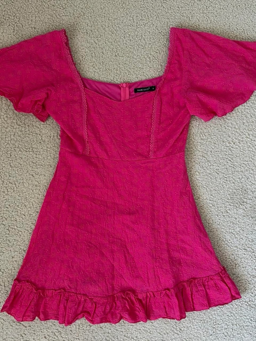 Double Crazy Fuchsia Square-Neck Midi Dress with Ruffle Hem